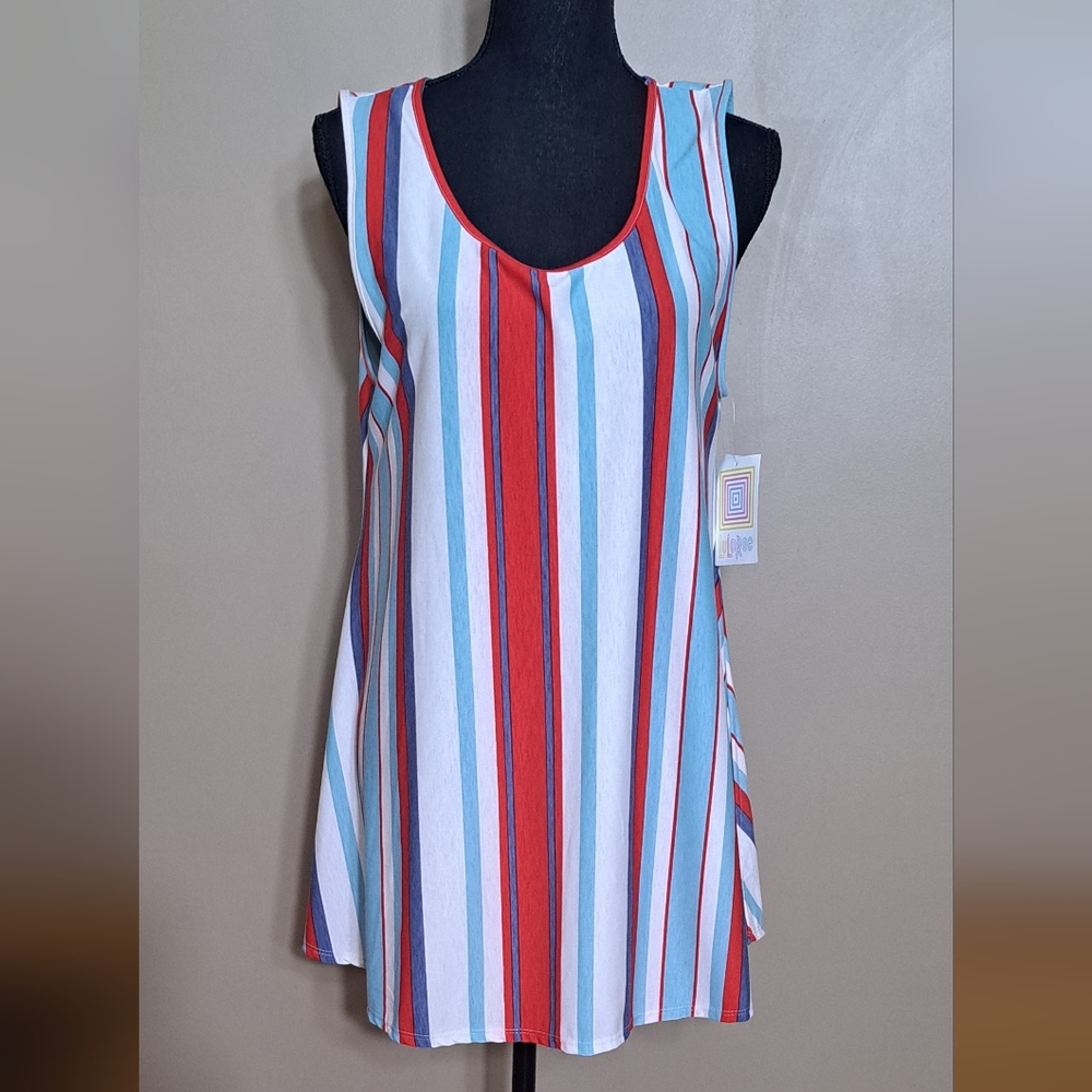 LuLaroe Strip Sleeveless Tank with Side Slits Sz. L NWT
